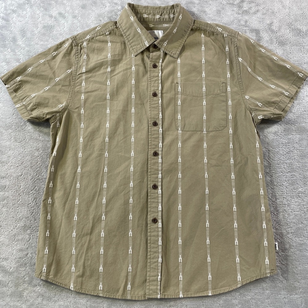 Katin Shirt Mens Small Khaki Short‎ Sleeve Button Geometric Stripe Summer Beach